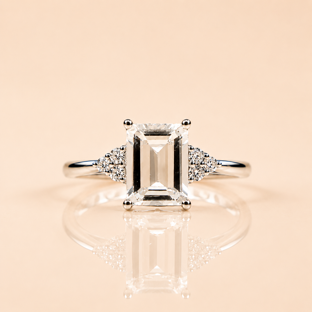 BAGUE ACQUAMARINA  OR BLANC