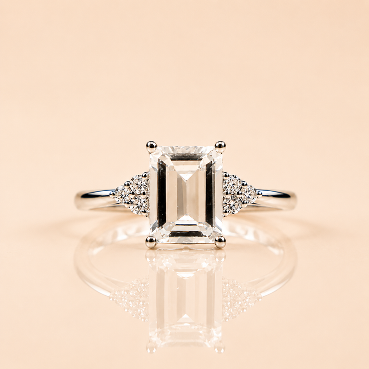 BAGUE ACQUAMARINA  OR BLANC