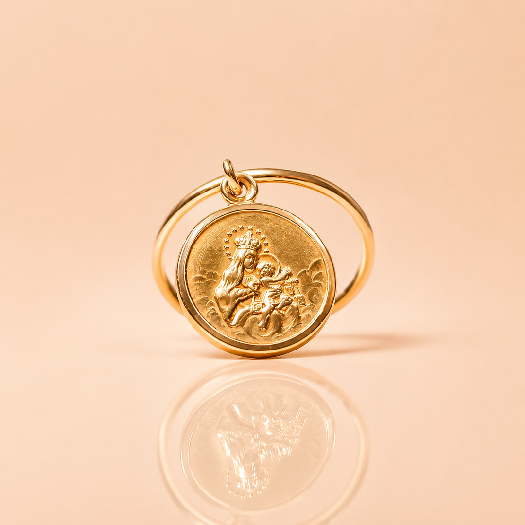 BAGUE MÉDAILLE VIERGE À L'ENFANT OR JAUNE