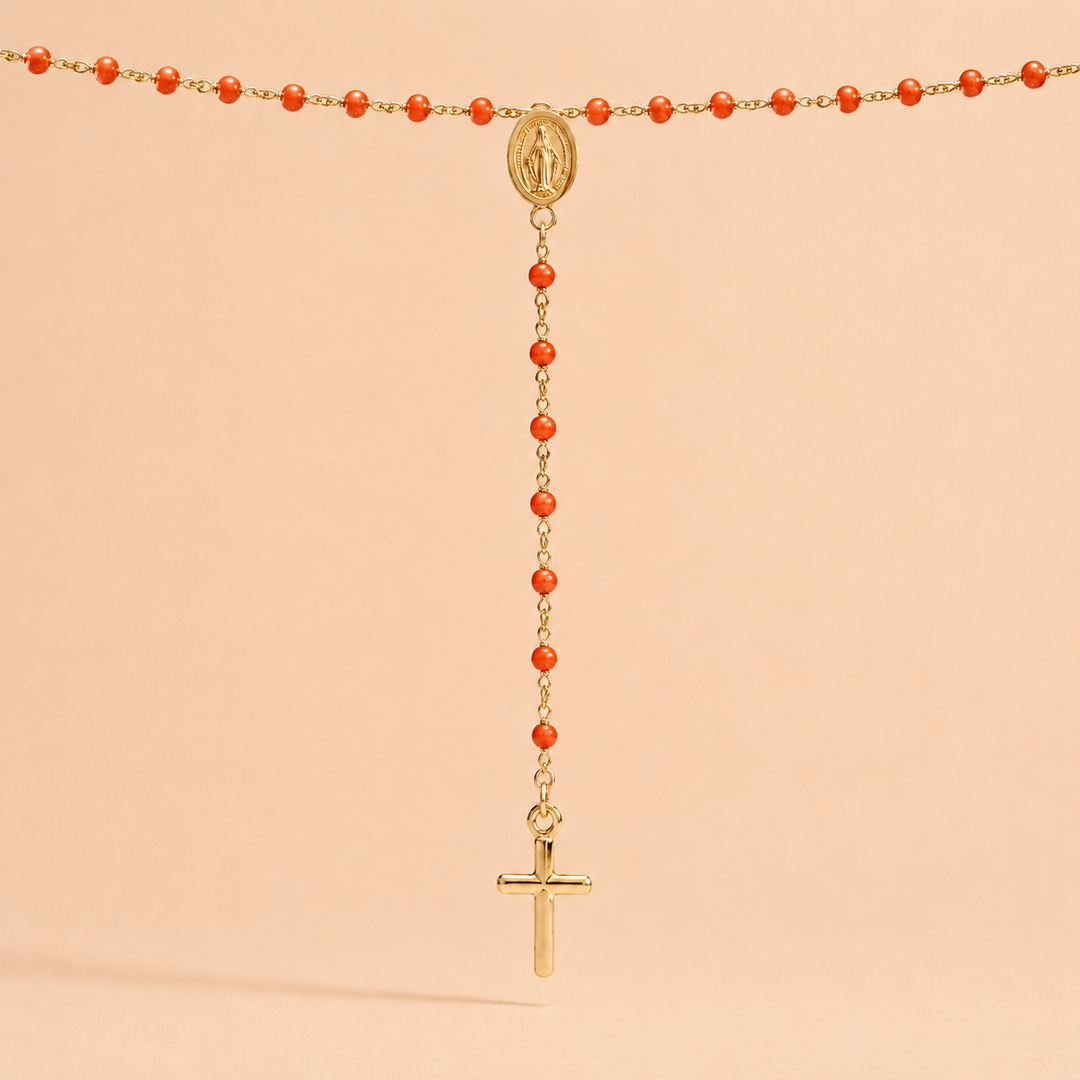CHAPELET ISCHIA PERLES DE CORAIL ET OR JAUNE
