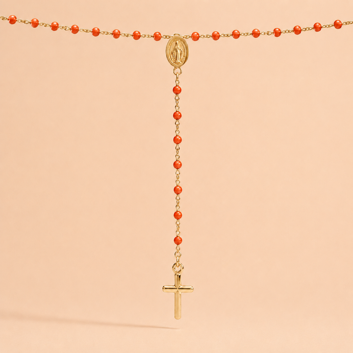 CHAPELET ISCHIA PERLES DE CORAIL ET OR JAUNE