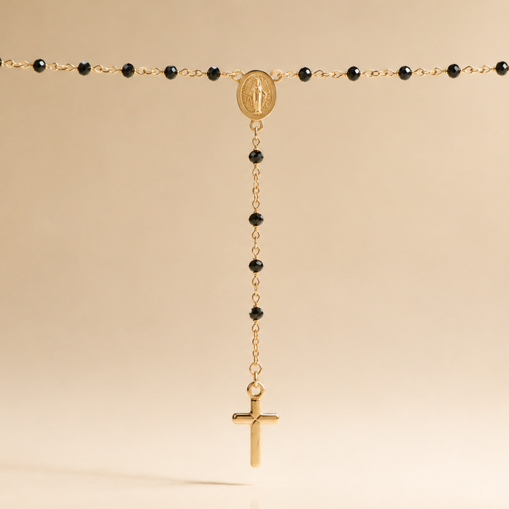 CHAPELET ISCHIA ONYX ET OR JAUNE