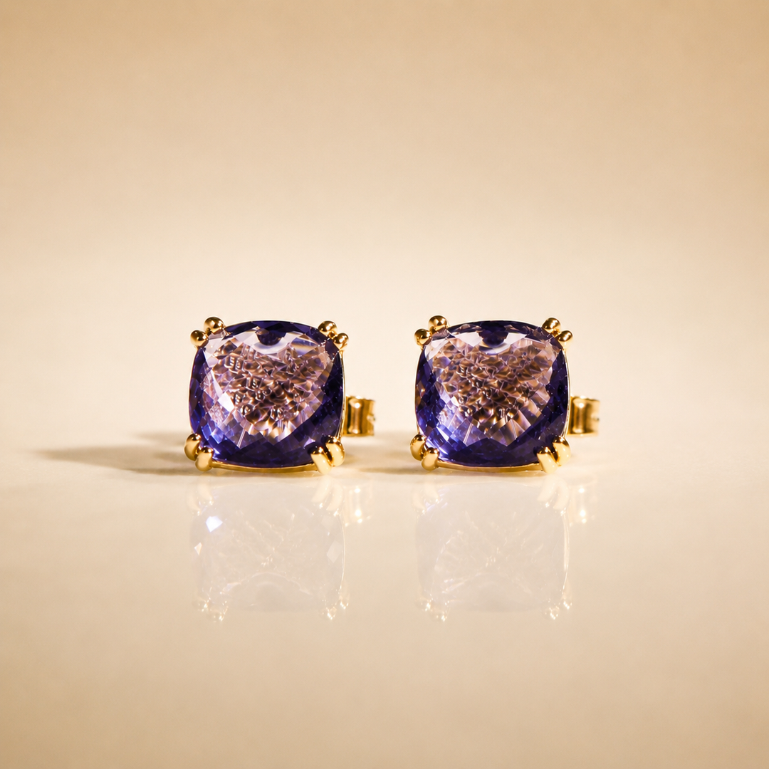 BOUCLES D'OREILLES CLÉO AMÉTHYSTES OR JAUNE