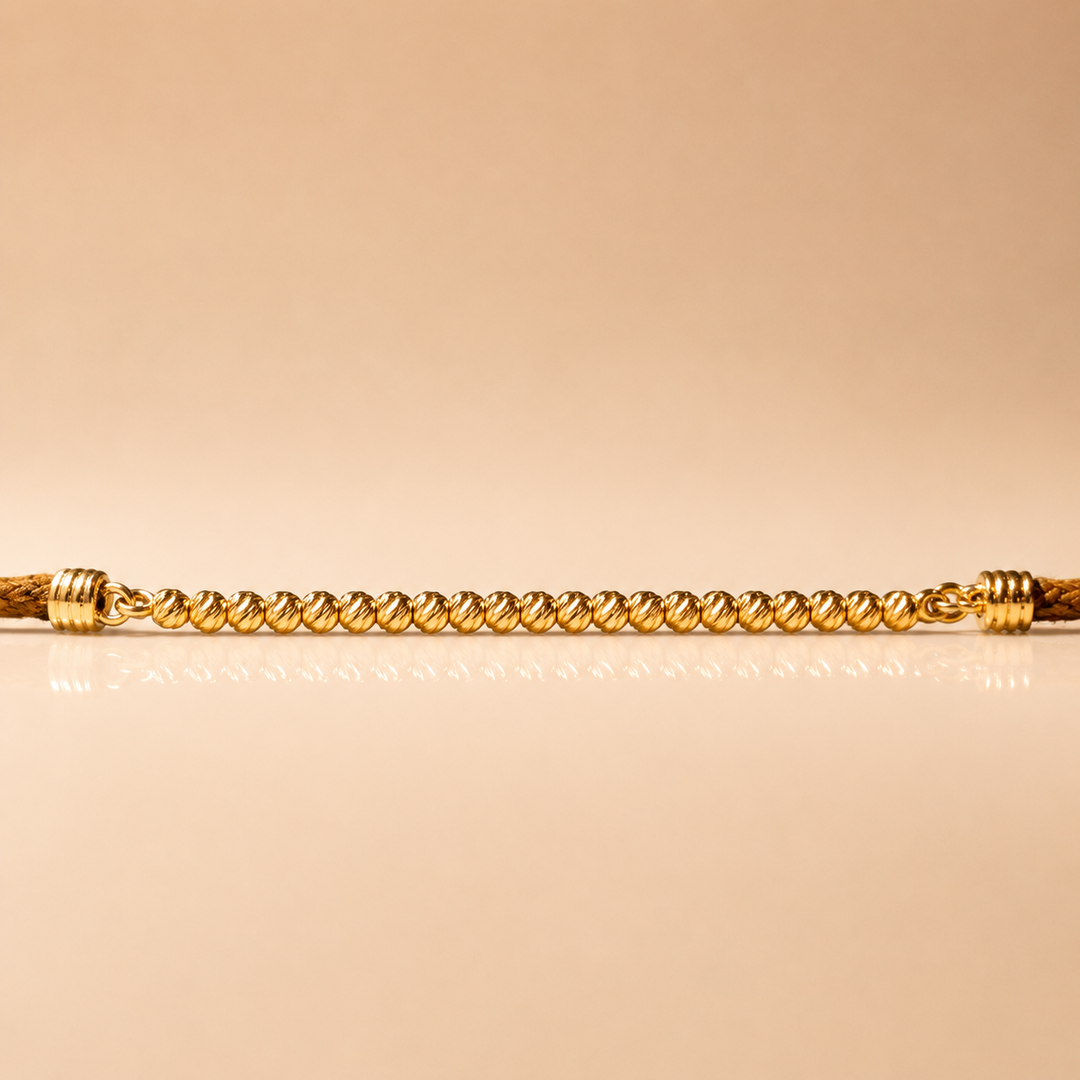 BRACELET GOLDEN HOUR OR JAUNE MEDIUM CORDON MARRON
