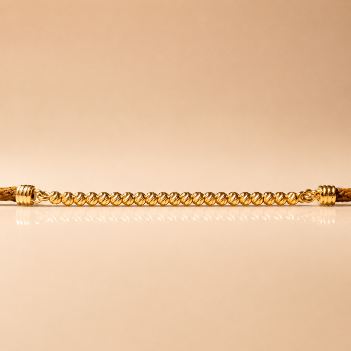 BRACELET GOLDEN HOUR OR JAUNE MEDIUM CORDON MARRON