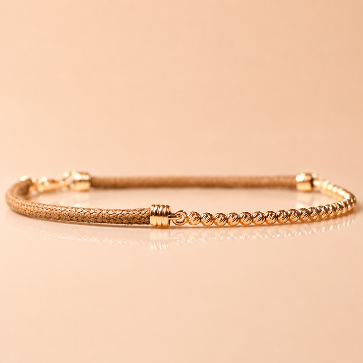BRACELET GOLDEN HOUR OR JAUNE MEDIUM CORDON MARRON