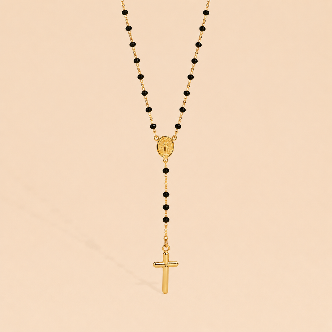 CHAPELET ISCHIA ONYX ET OR JAUNE