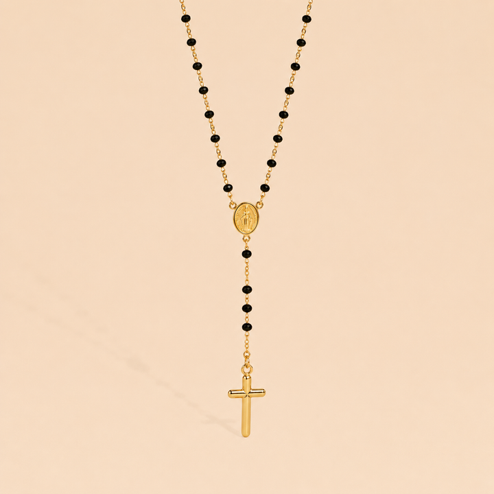 CHAPELET ISCHIA ONYX ET OR JAUNE